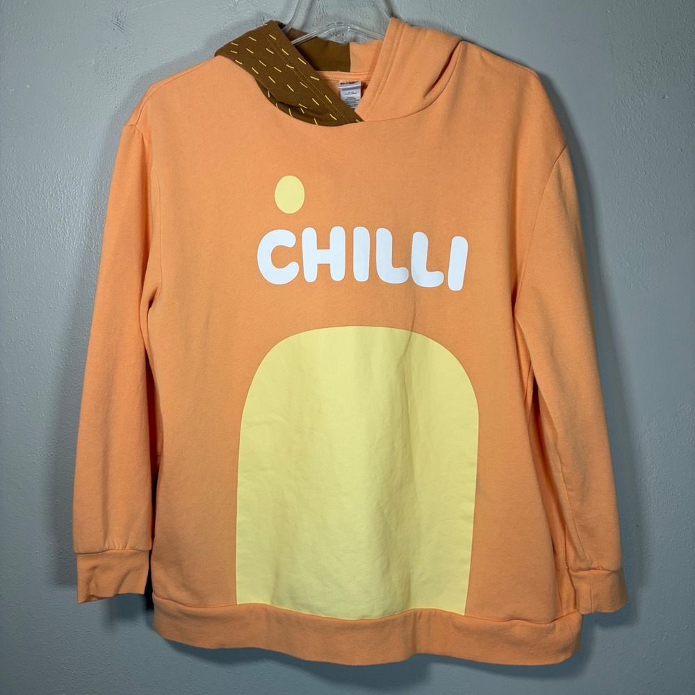 Bluey Chilli Heeler Character Hoodie Peach Orange 3D Ears Sweatshirt Large